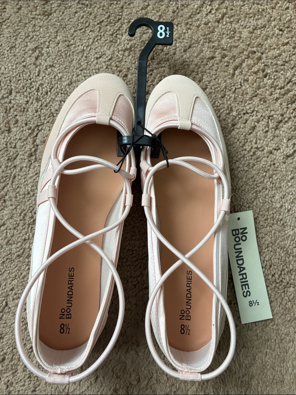 No Boundaries Women's Pale Pink Satin Crisscross Flats With Memory Foam